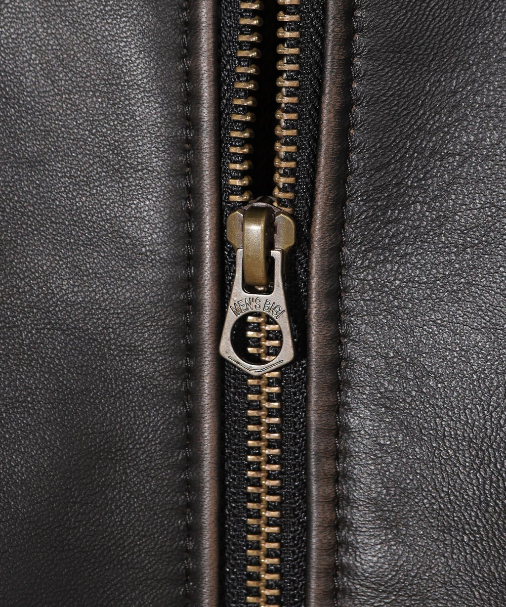 MEN'S BIGI スタンドカラーシングルライダース シープレザージャケット＜エイジング加工＞ ブラック