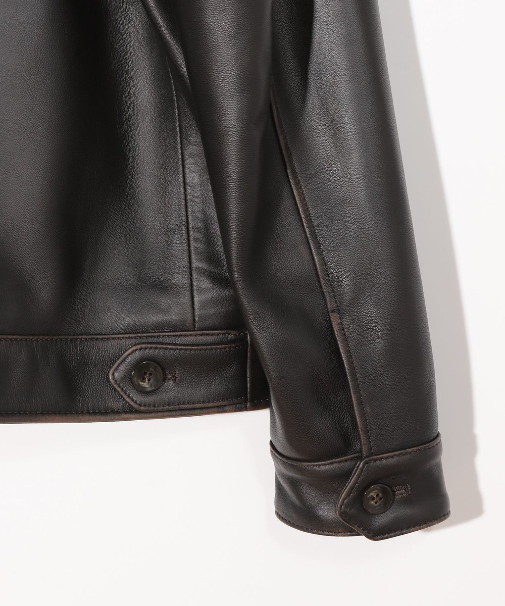 MEN'S BIGI スタンドカラーシングルライダース シープレザージャケット＜エイジング加工＞ ブラック