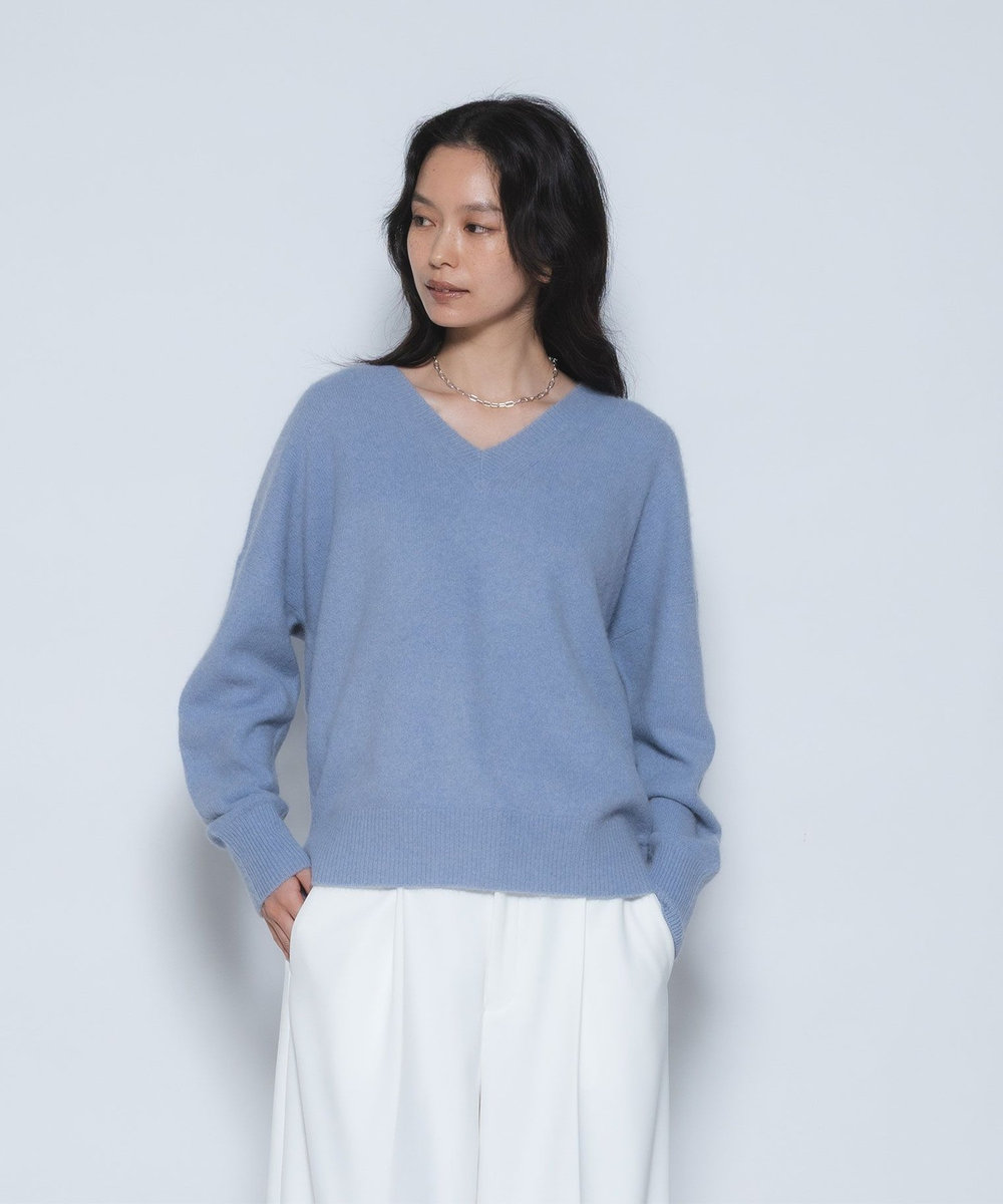 1er Arrondissement FOXウールVネックニット サックスブルー
