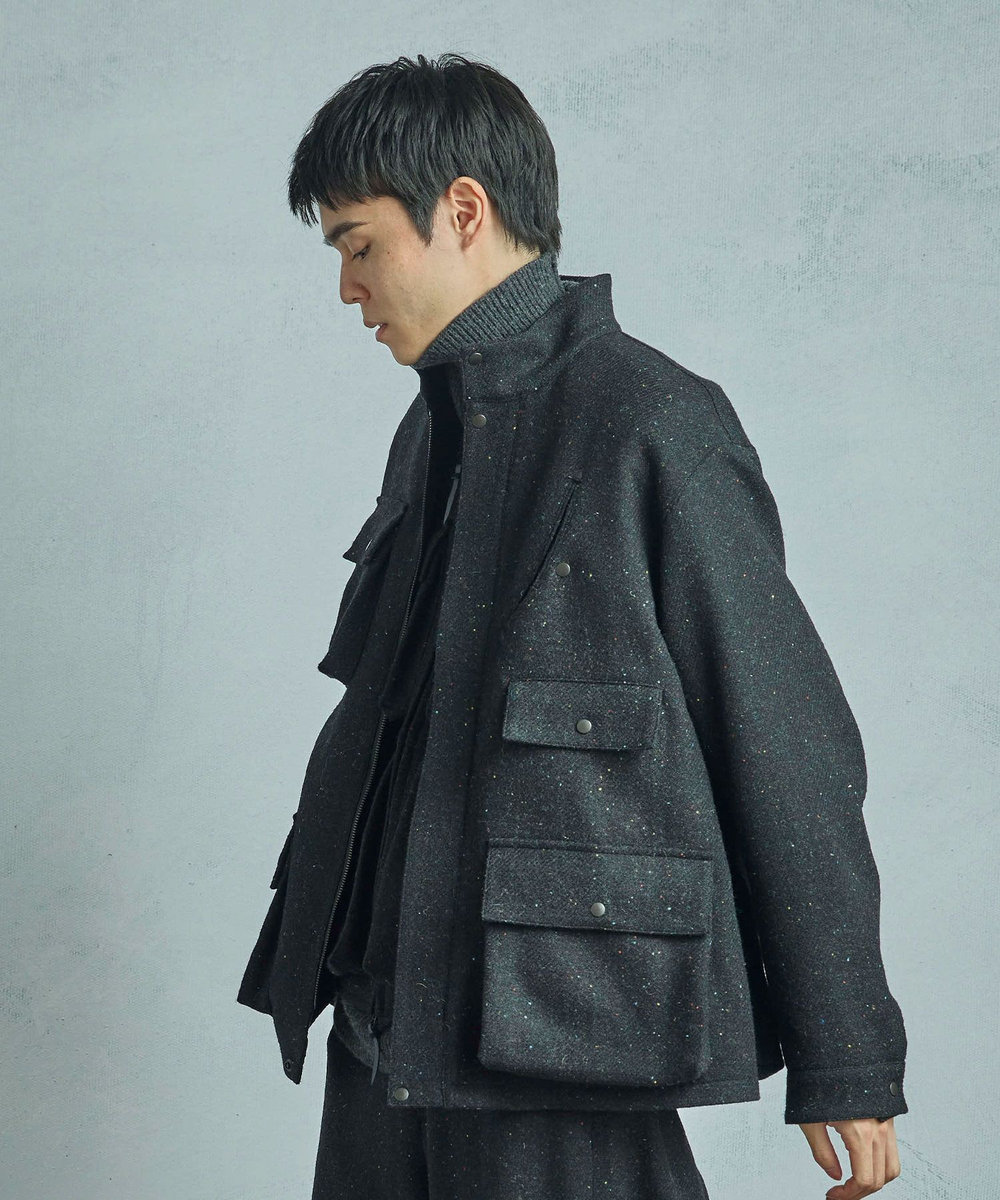 MEN'S BIGI 【50th Anniv . 菊池武夫】HARRIS TWEED COLOR NEP BLOUSON ブラック