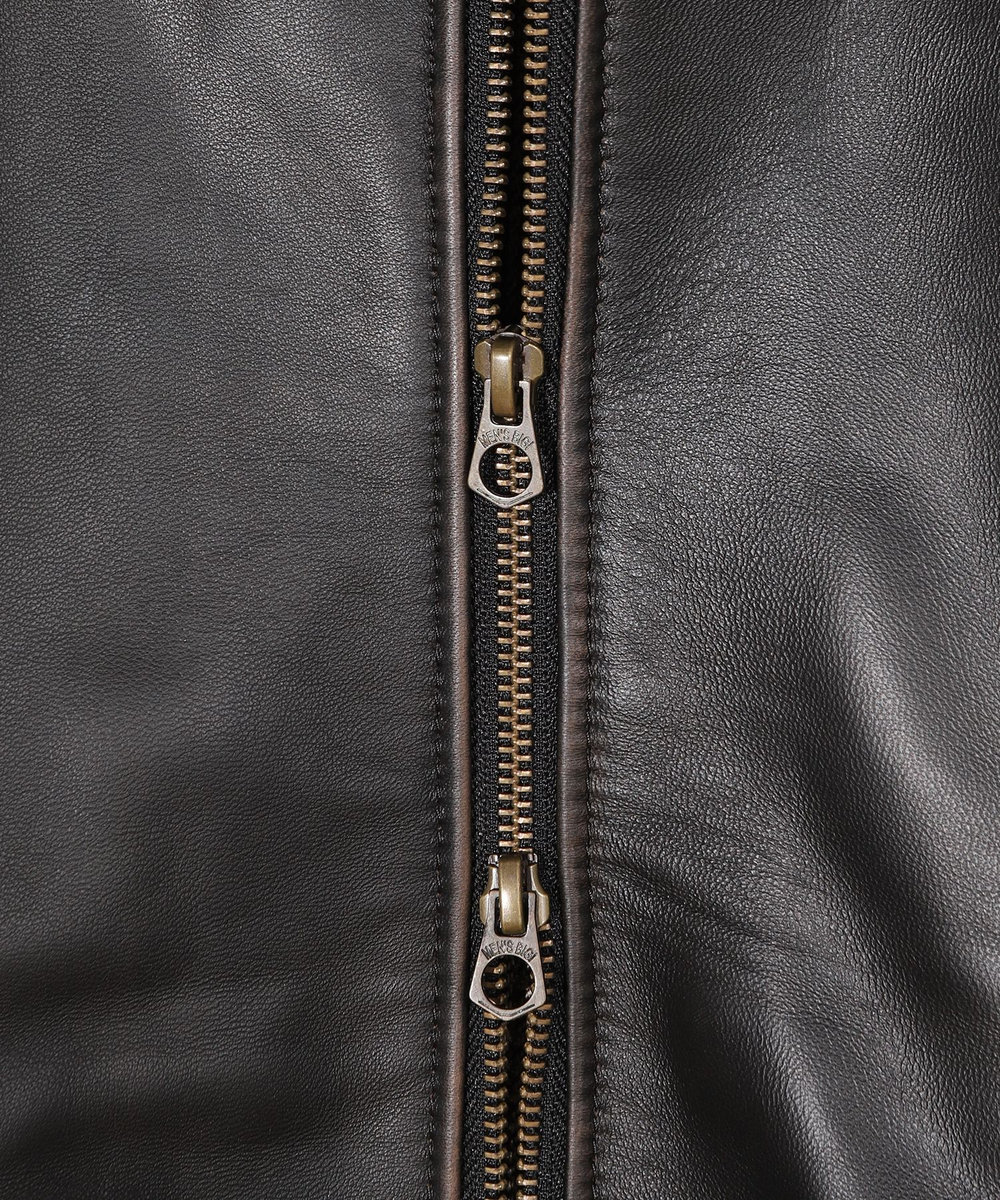 MEN'S BIGI スタンドカラーシングルライダース シープレザージャケット＜エイジング加工＞ ブラック