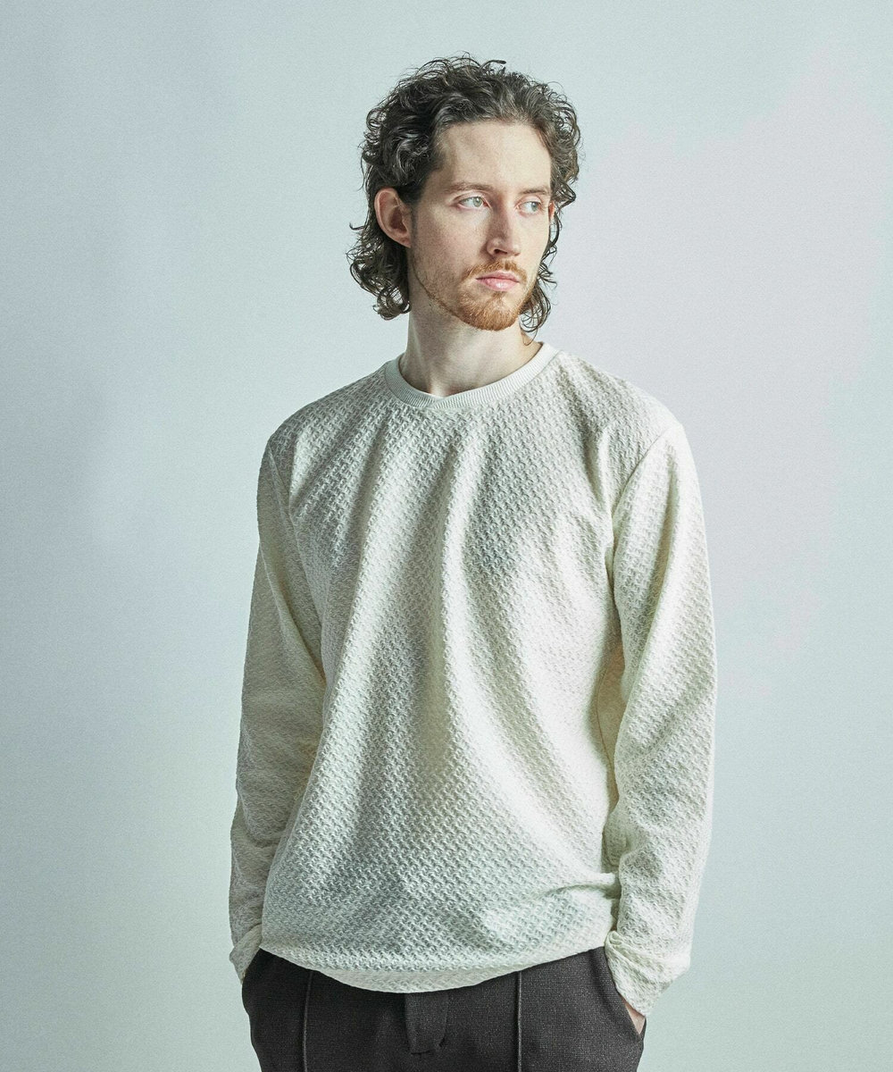 MEN'S BIGI シャーリングジャカードロングスリーブTシャツ ホワイト