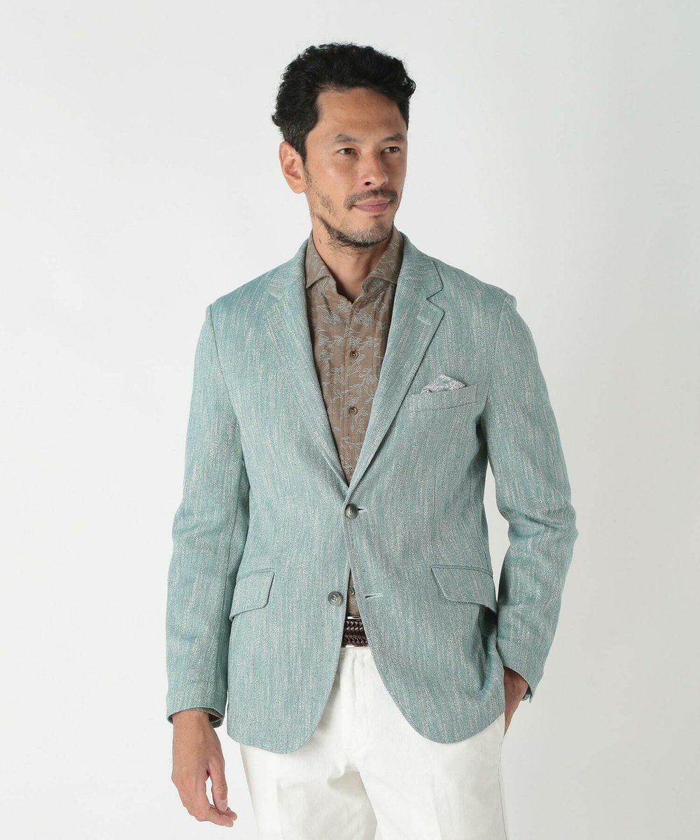 MEN'S BIGI リネン調スラブメランジジャケット グリーン