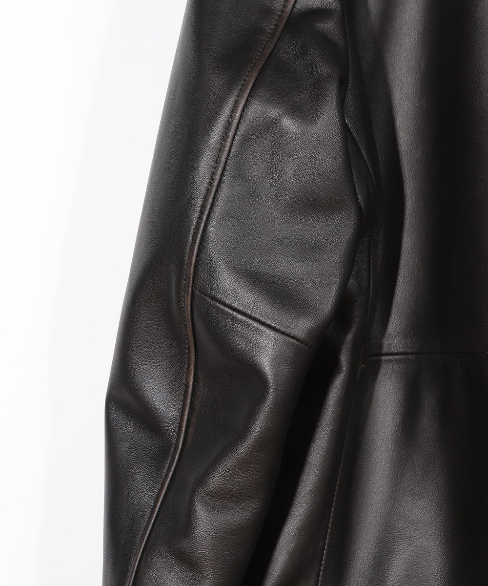 MEN'S BIGI スタンドカラーシングルライダース シープレザージャケット＜エイジング加工＞ ブラック