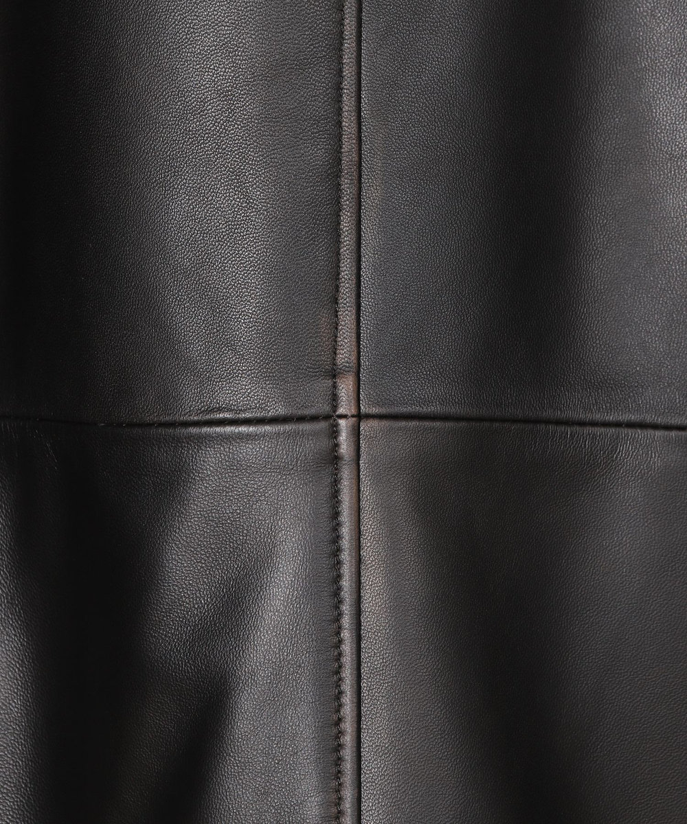 MEN'S BIGI スタンドカラーシングルライダース シープレザージャケット＜エイジング加工＞ ブラック