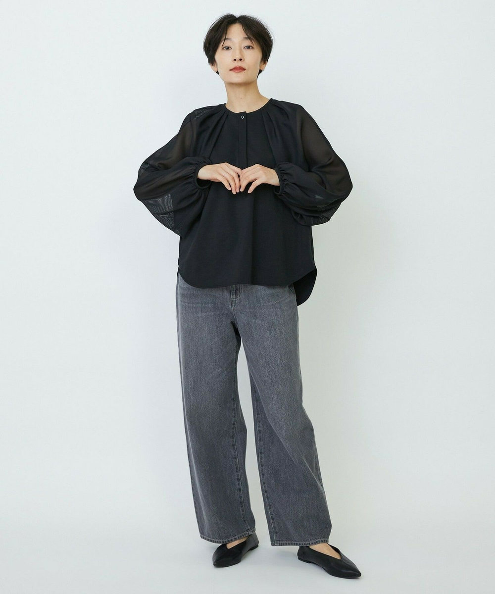 feerique feerique メッシュ×ジャージドッキングブラウス ブラック