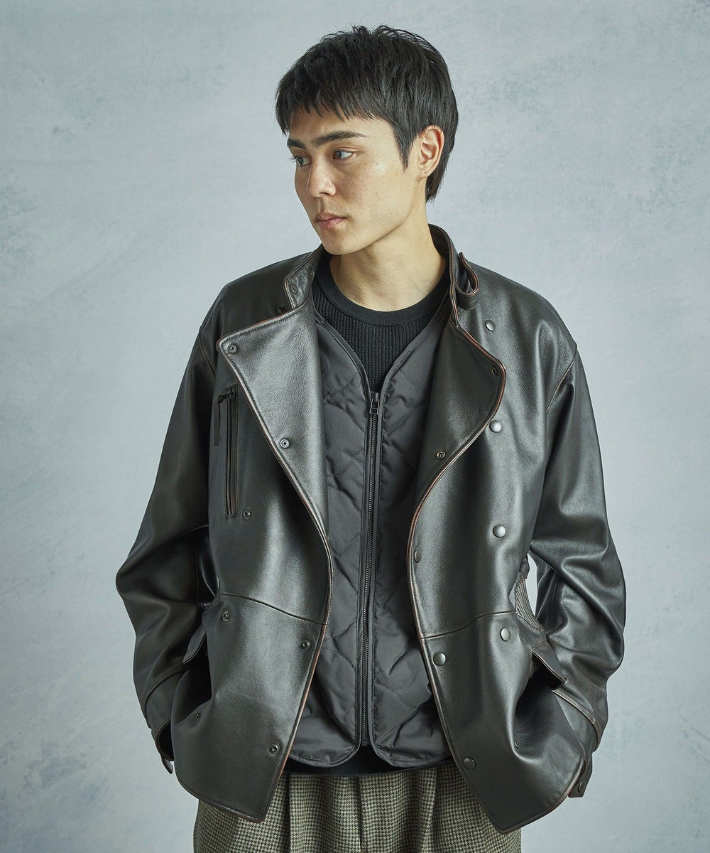 MEN'S BIGI 【50th Anniv . 菊池武夫】AGED SHEEPSKIN LEATHER JACKET ブラウン