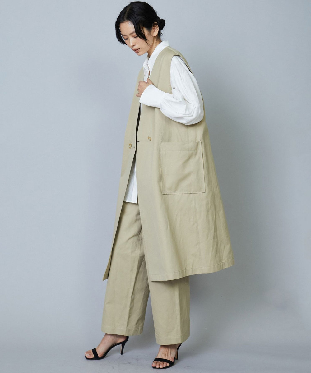1er Arrondissement コットンヘンプツイルロングジレ ベージュ