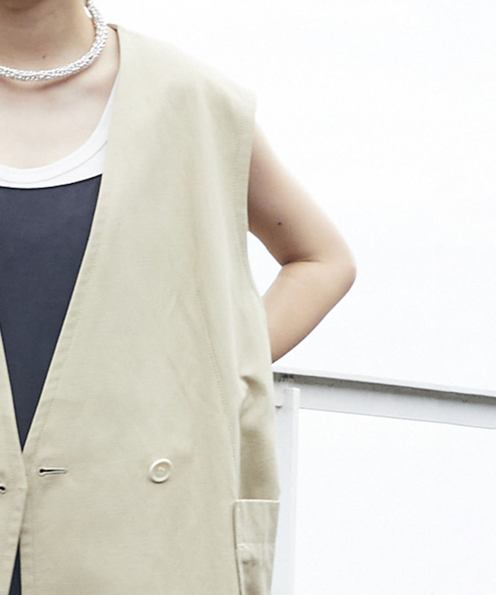 1er Arrondissement コットンヘンプツイルロングジレ ベージュ