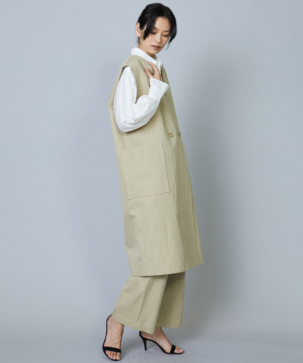 1er Arrondissement コットンヘンプツイルロングジレ ベージュ