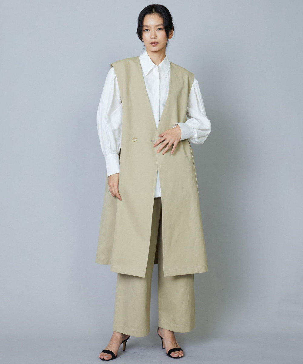 1er Arrondissement コットンヘンプツイルロングジレ ベージュ