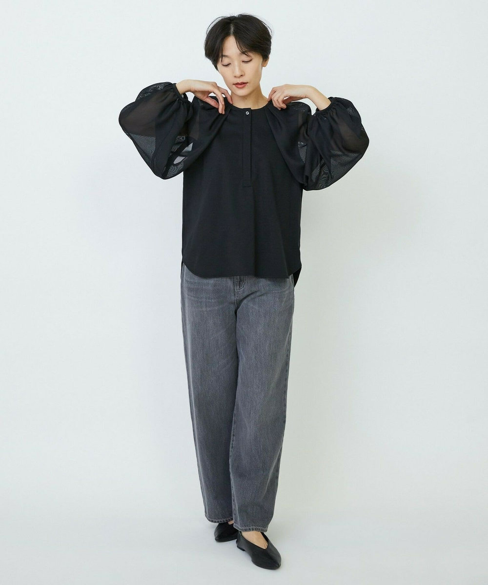 feerique feerique メッシュ×ジャージドッキングブラウス ブラック
