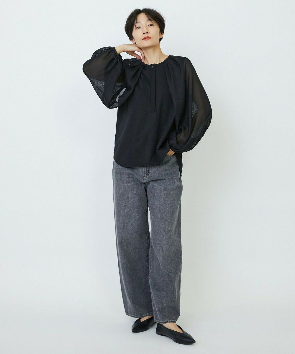 feerique feerique メッシュ×ジャージドッキングブラウス ブラック