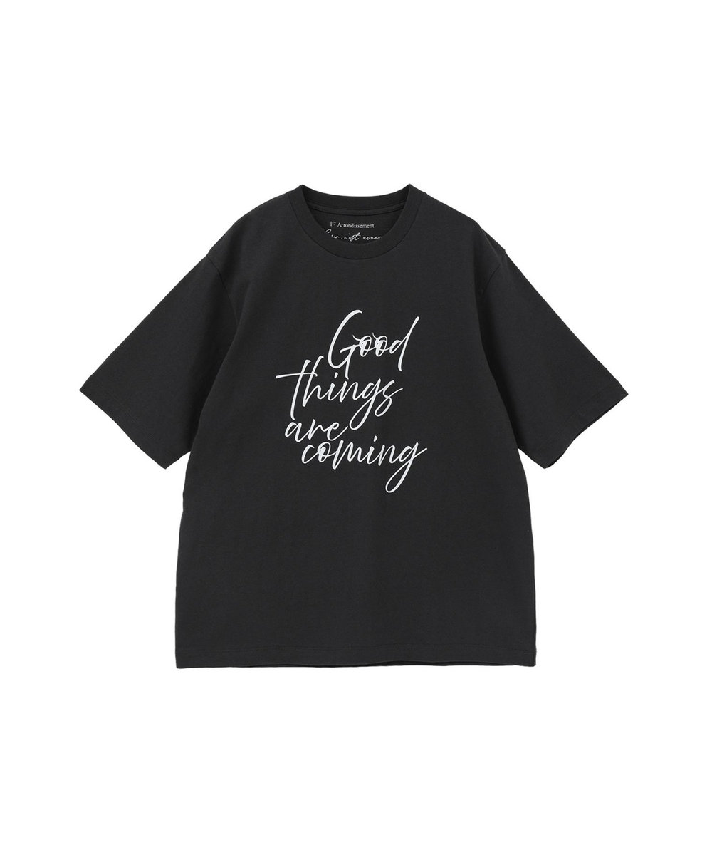 1er Arrondissement USコットンロゴプリントＴシャツ ブラック
