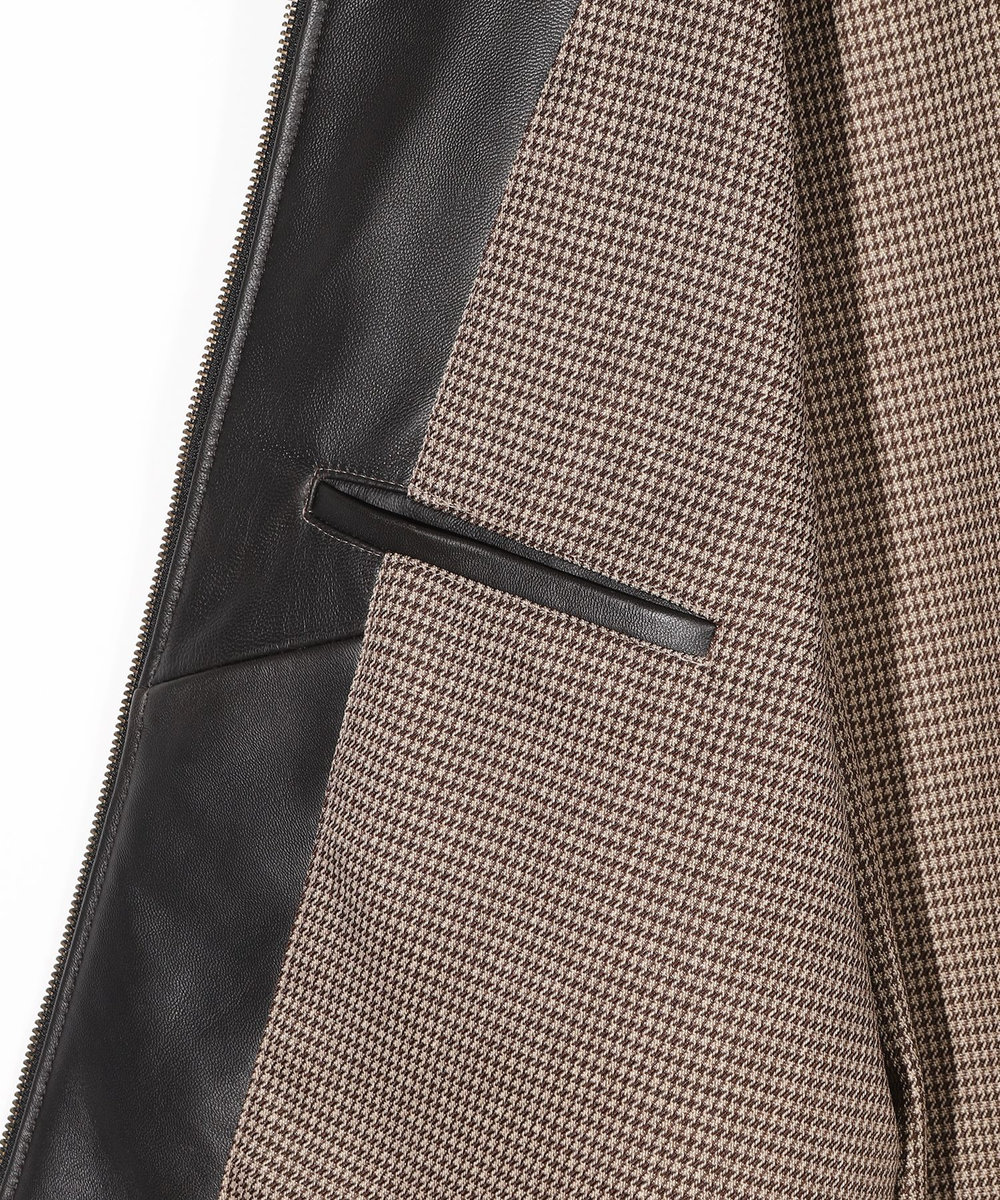 MEN'S BIGI スタンドカラーシングルライダース シープレザージャケット＜エイジング加工＞ ブラック