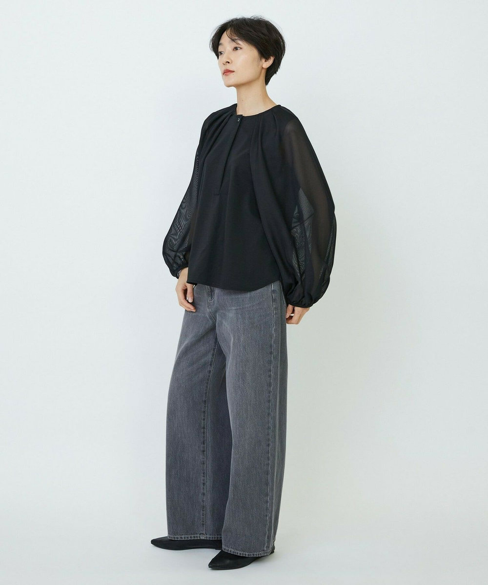 feerique feerique メッシュ×ジャージドッキングブラウス ブラック