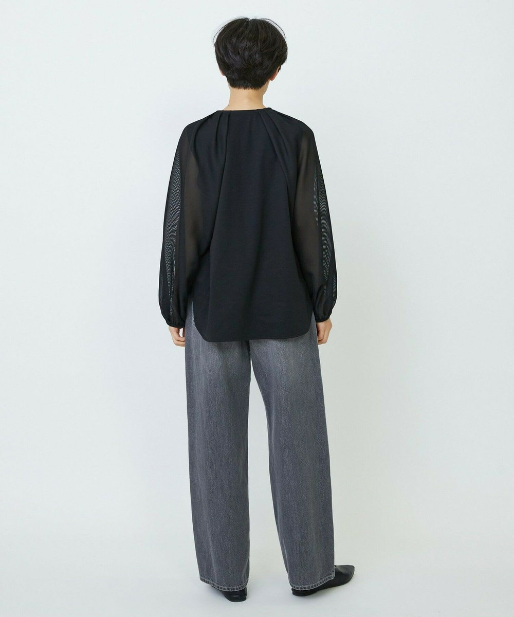 feerique feerique メッシュ×ジャージドッキングブラウス ブラック
