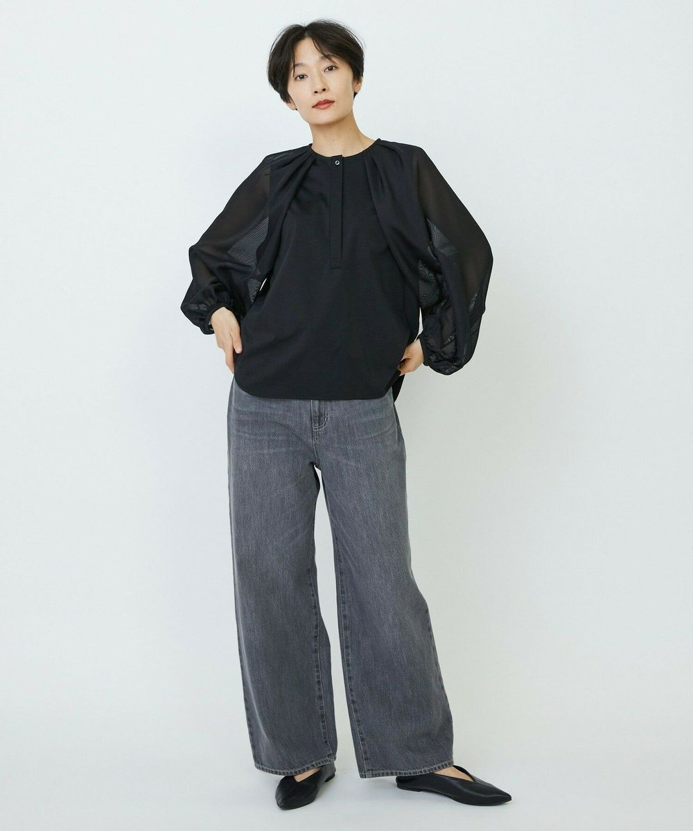 feerique feerique メッシュ×ジャージドッキングブラウス ブラック