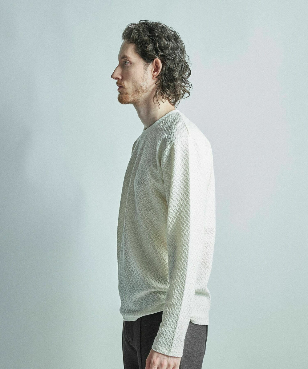 MEN'S BIGI シャーリングジャカードロングスリーブTシャツ ホワイト