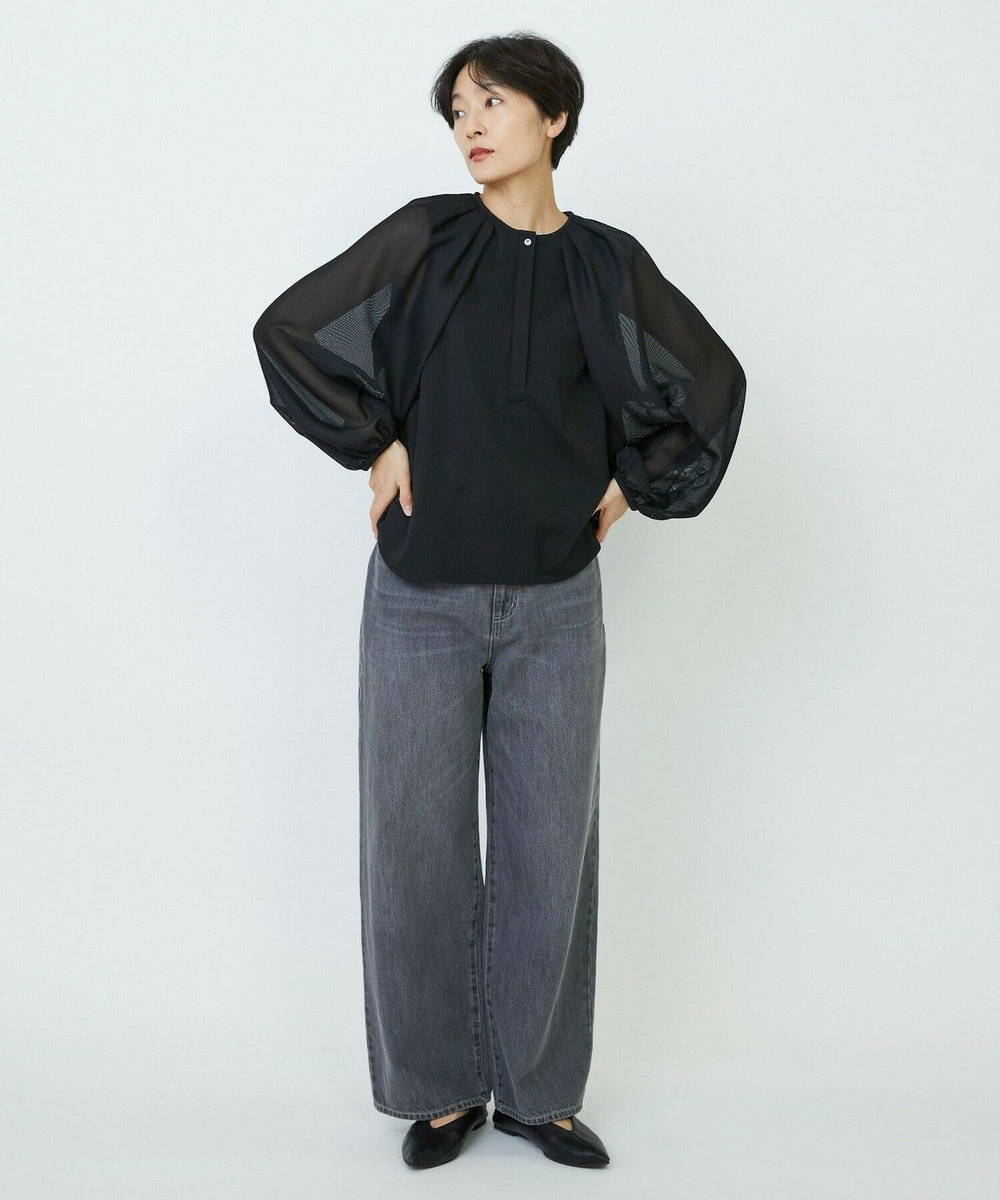 feerique feerique メッシュ×ジャージドッキングブラウス ブラック