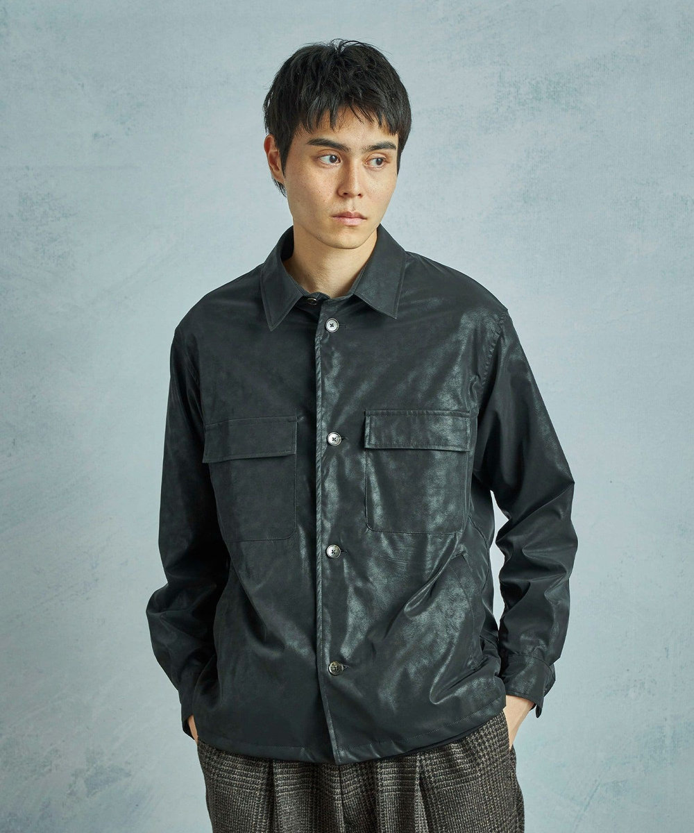 MEN'S BIGI フェイクレザーCPOシャツ ブラック