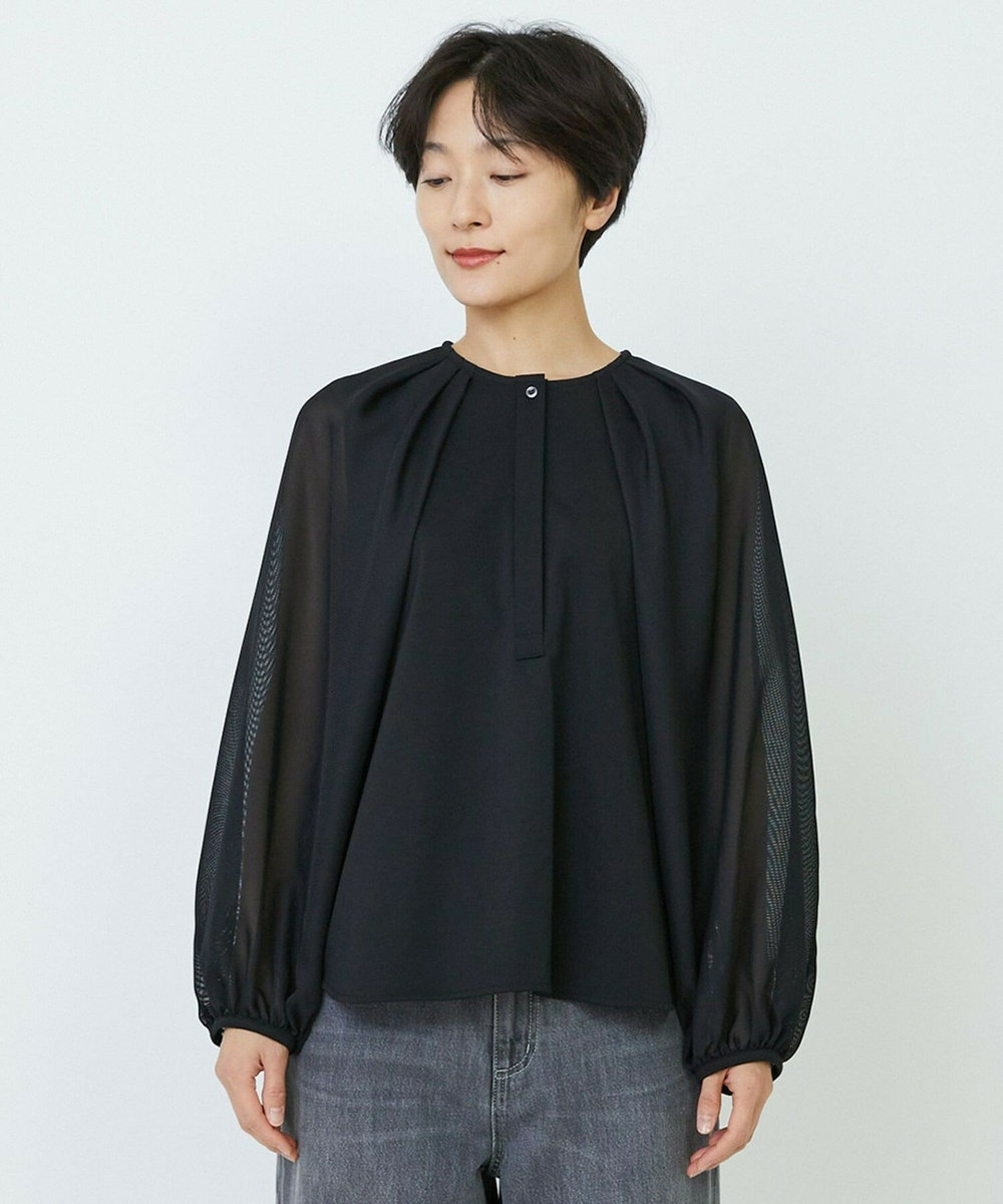 feerique feerique メッシュ×ジャージドッキングブラウス ブラック