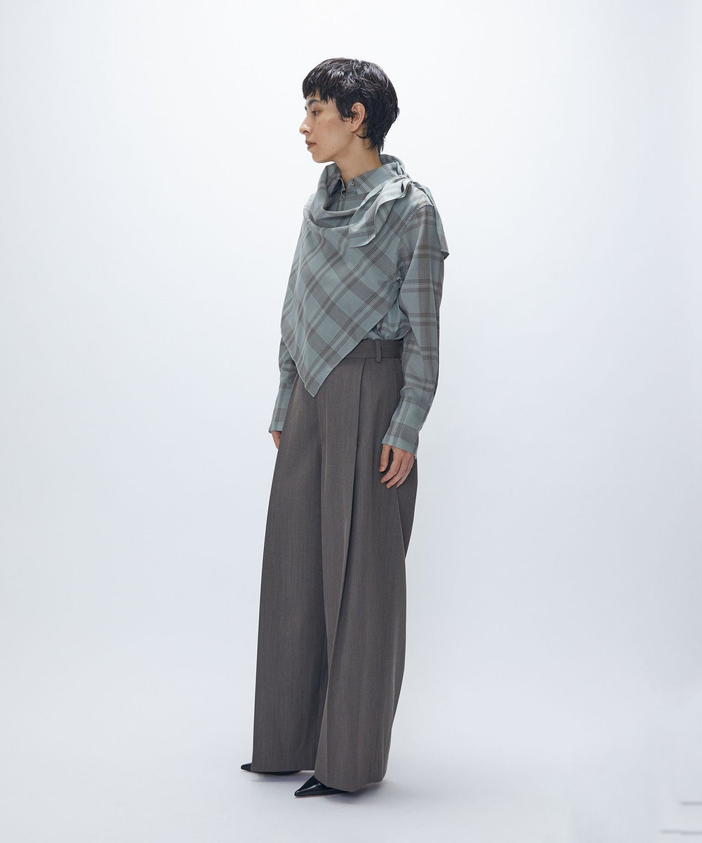 1er Arrondissement TWチェックスカーフシャツ グリーン
