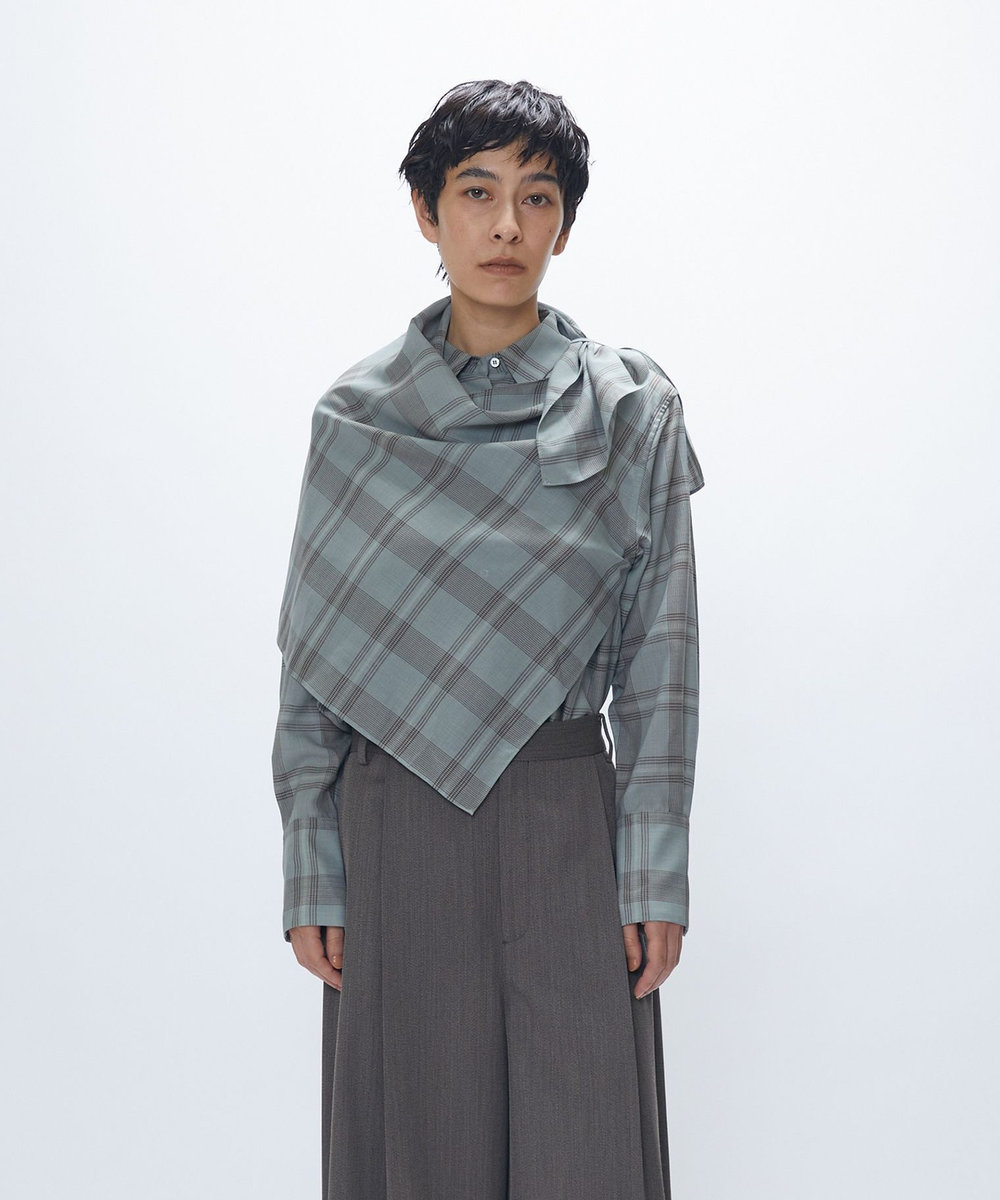 1er Arrondissement TWチェックスカーフシャツ グリーン