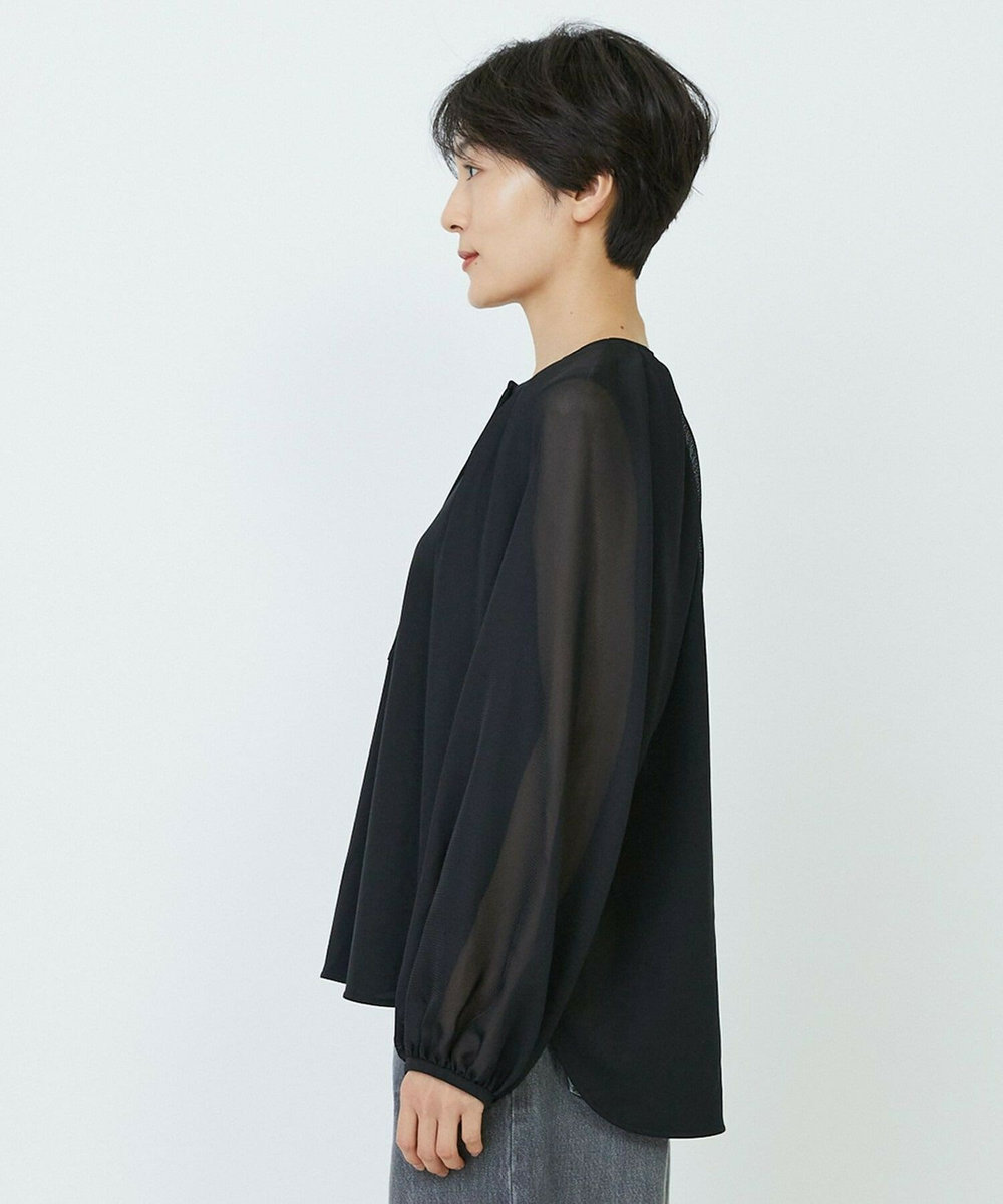 feerique feerique メッシュ×ジャージドッキングブラウス ブラック