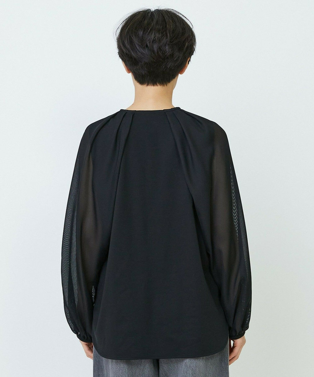 feerique feerique メッシュ×ジャージドッキングブラウス ブラック
