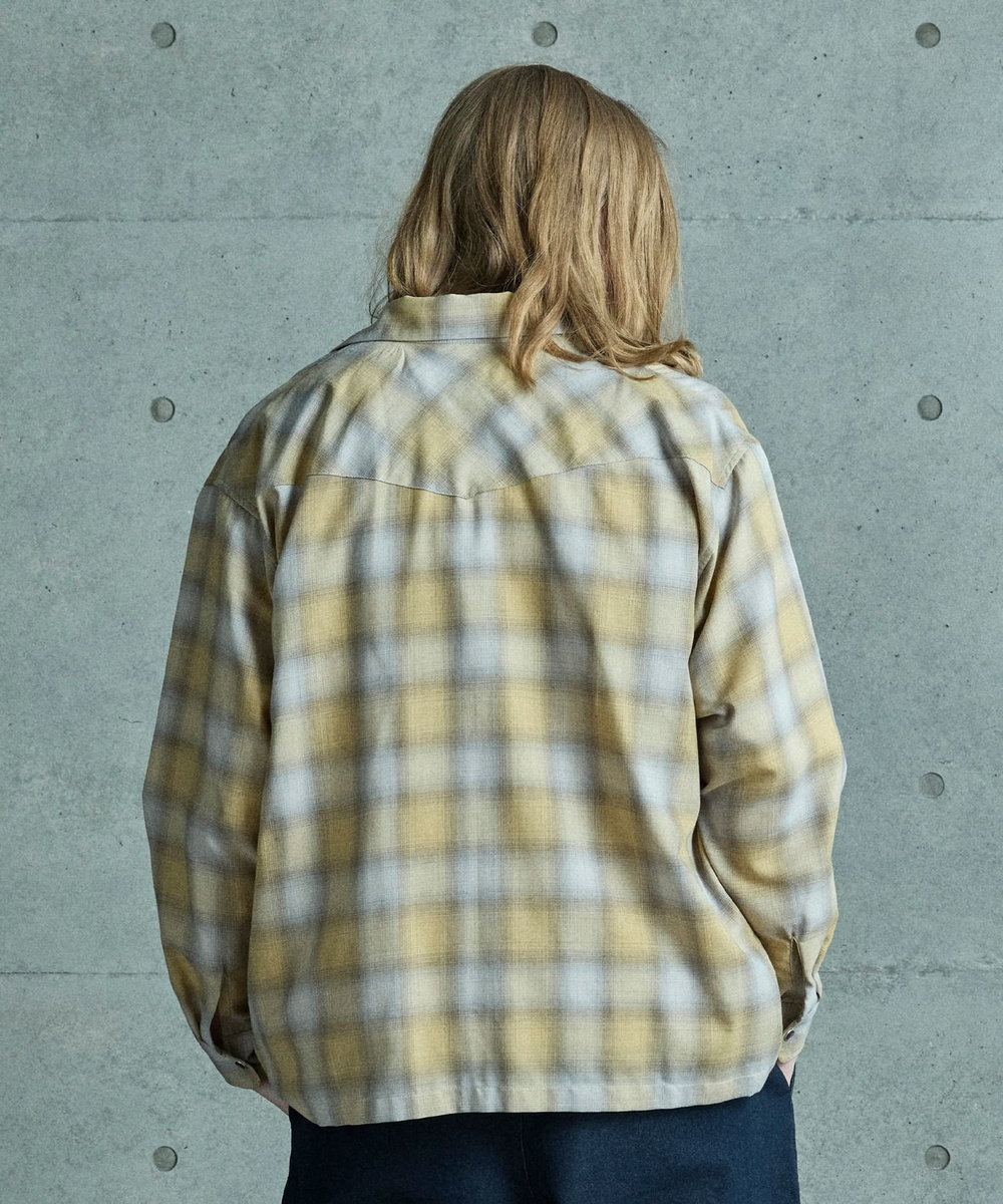 MEN'S BIGI オンブレーチェックヴィンテージ調シャツ イエロー