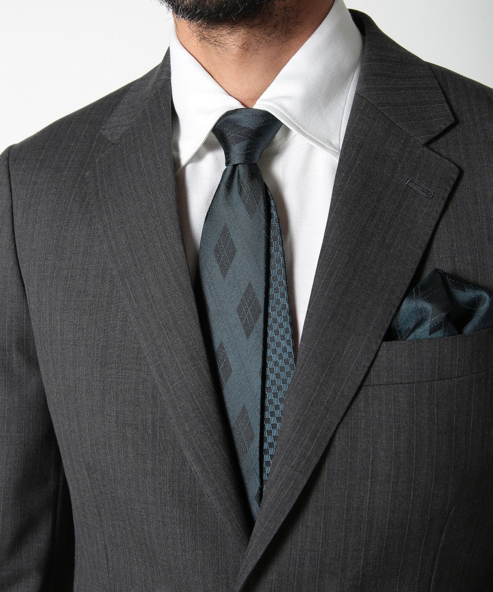 MEN'S BIGI アーガイル柄シルクネクタイ ターコイズブルー