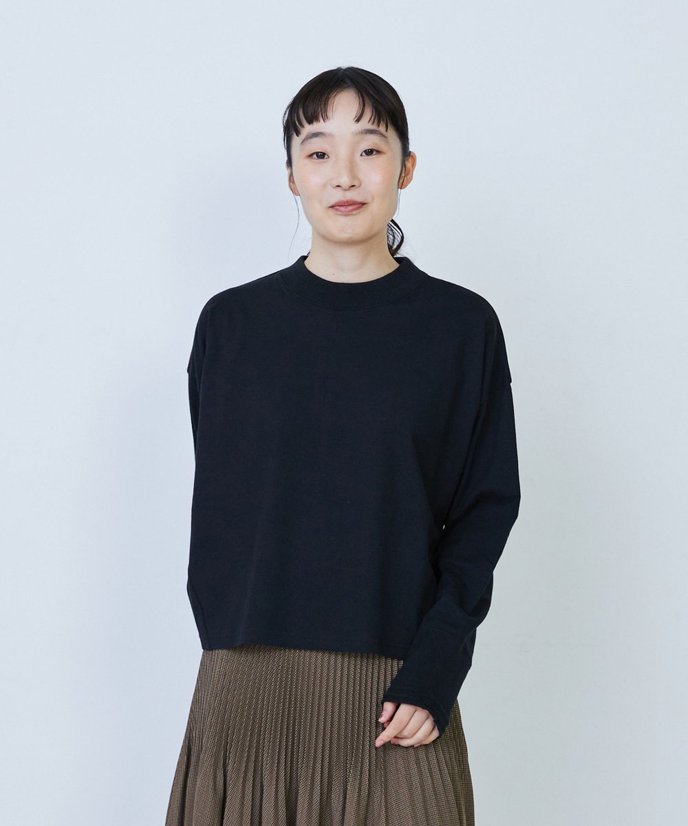 LOISIR 綿麻天竺モックネックショートプルオーバー ブラック