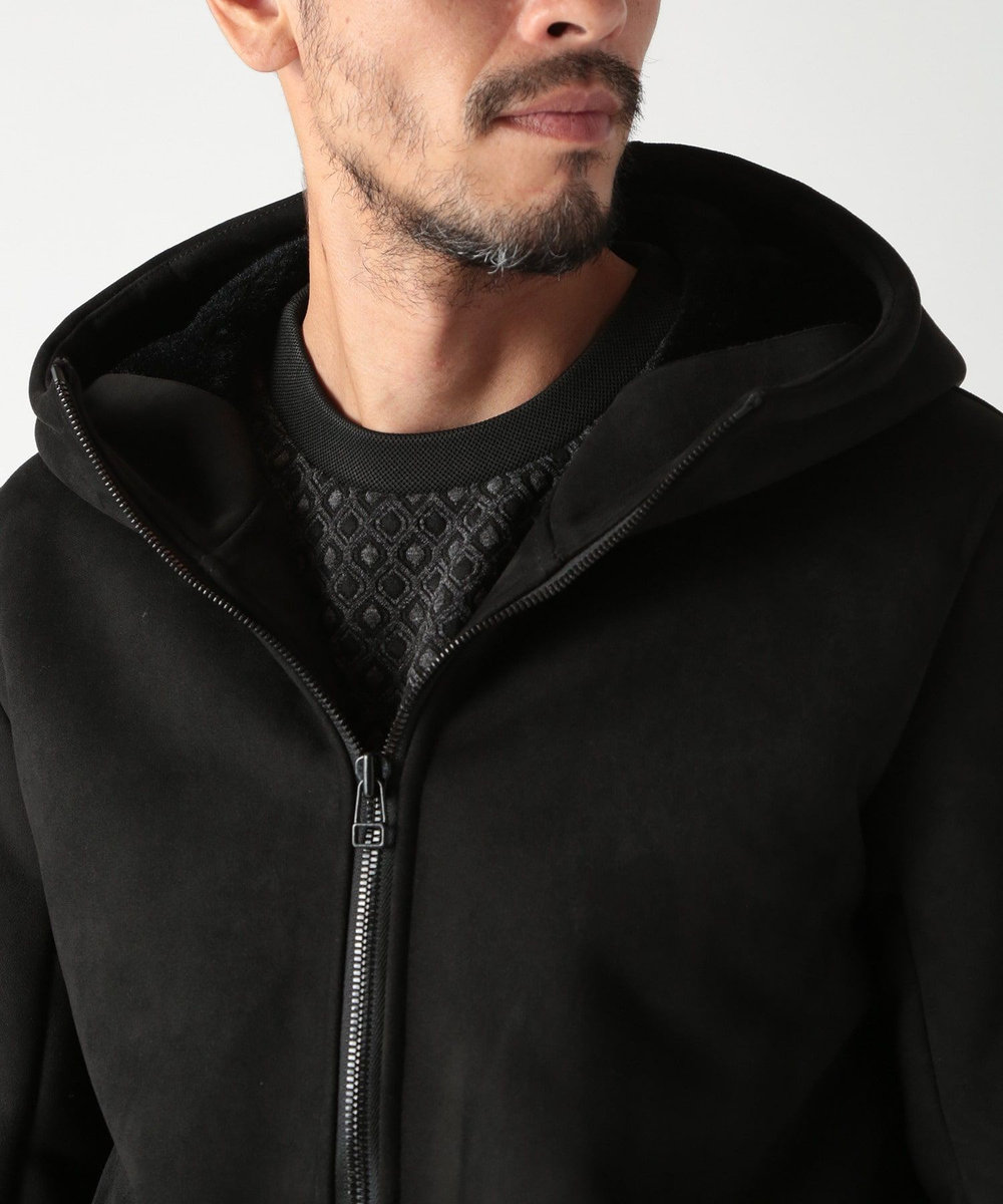 MEN'S BIGI テックレザームートンパーカー ブラック