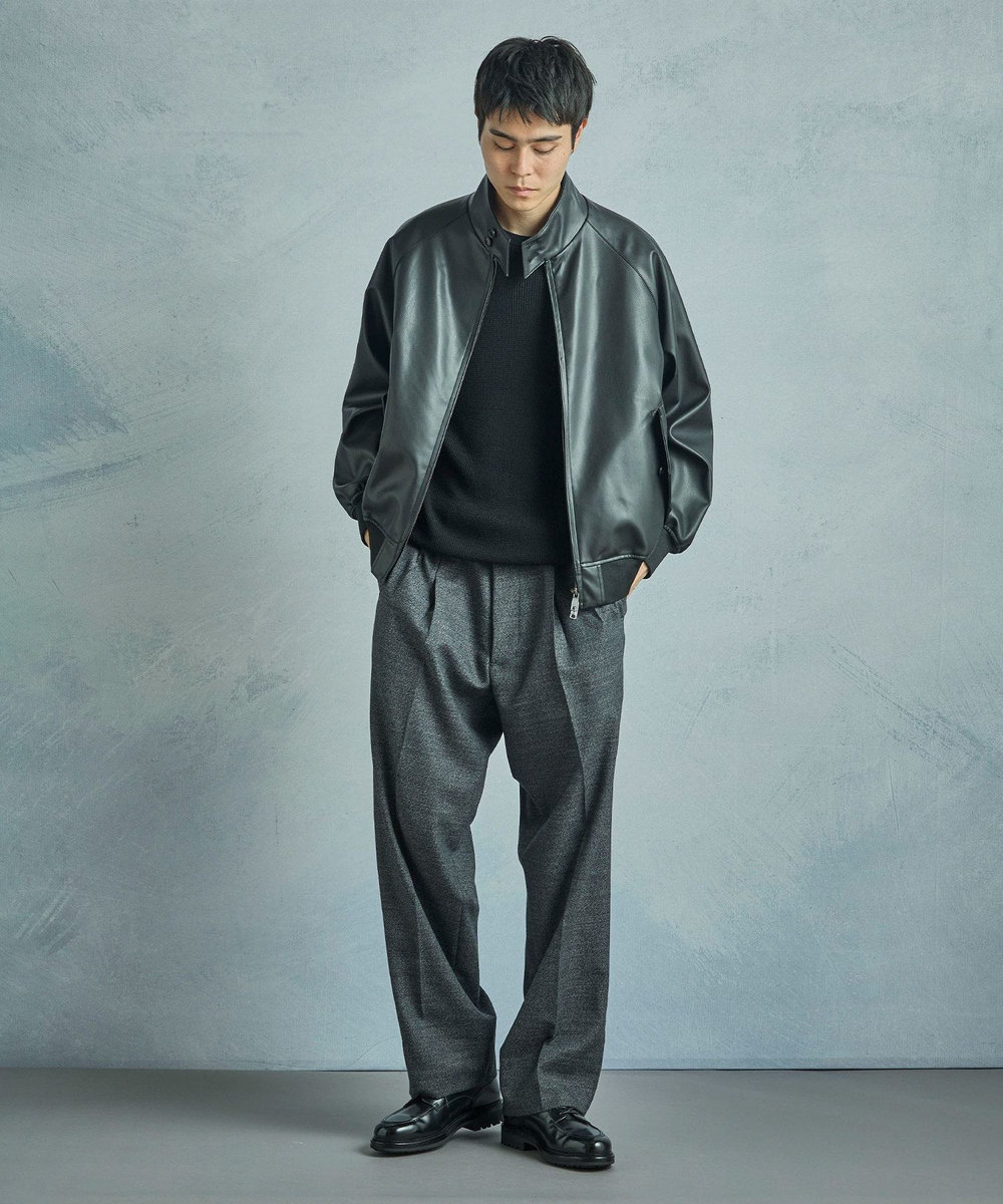 MEN'S BIGI メランジウール 2タックテーパードワイドパンツ グレー