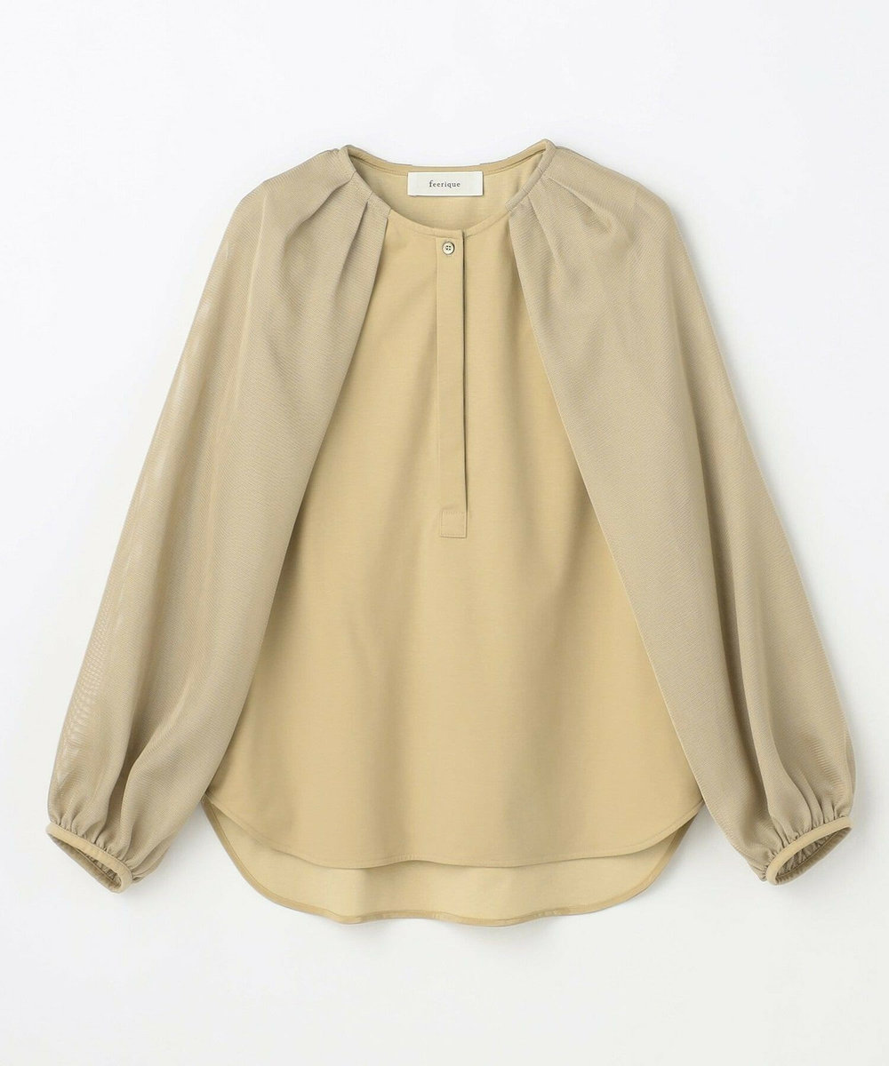 feerique feerique メッシュ×ジャージドッキングブラウス ベージュ