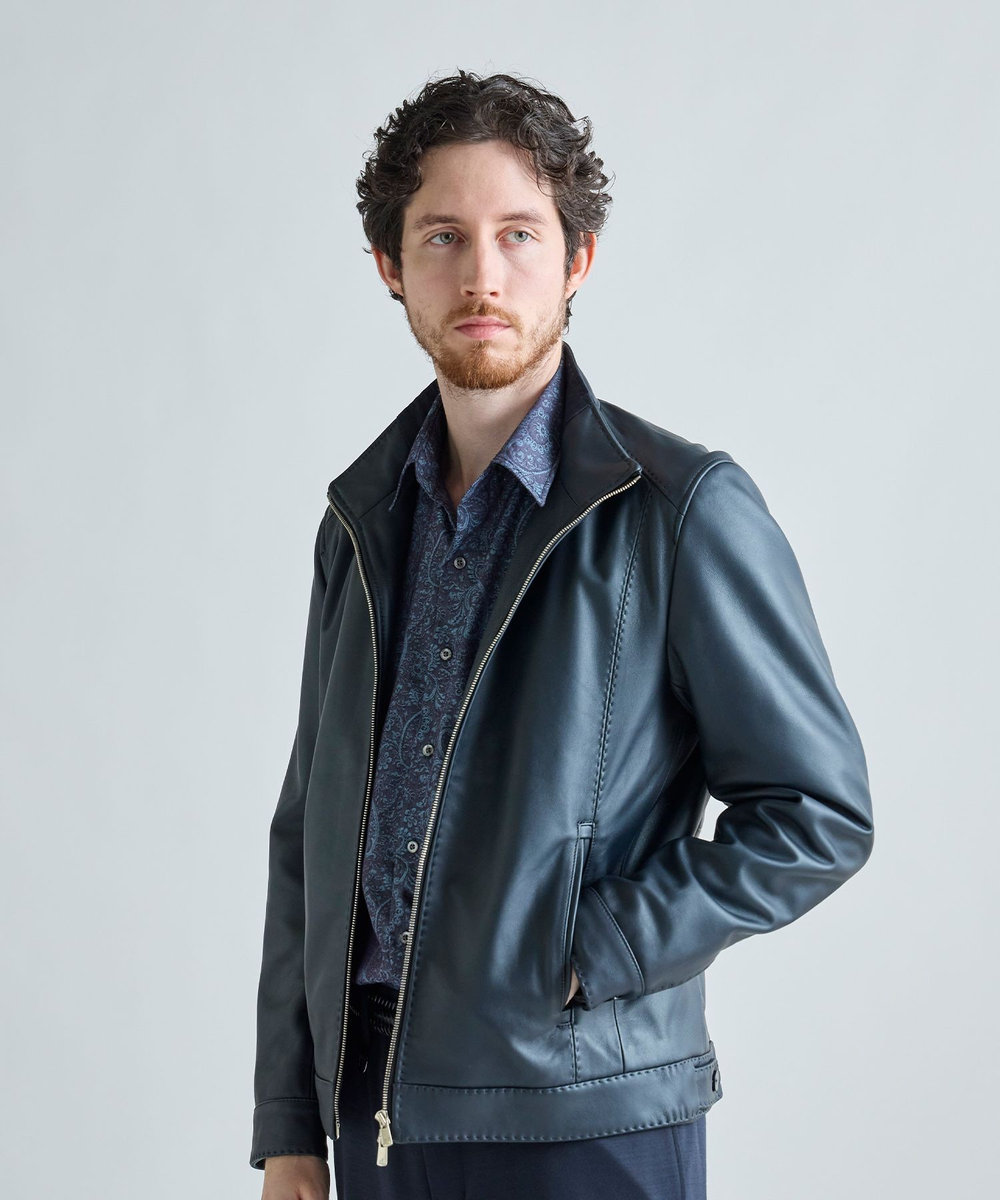 MEN'S BIGI エクセラファスナー ラムレザージャケット ネイビー