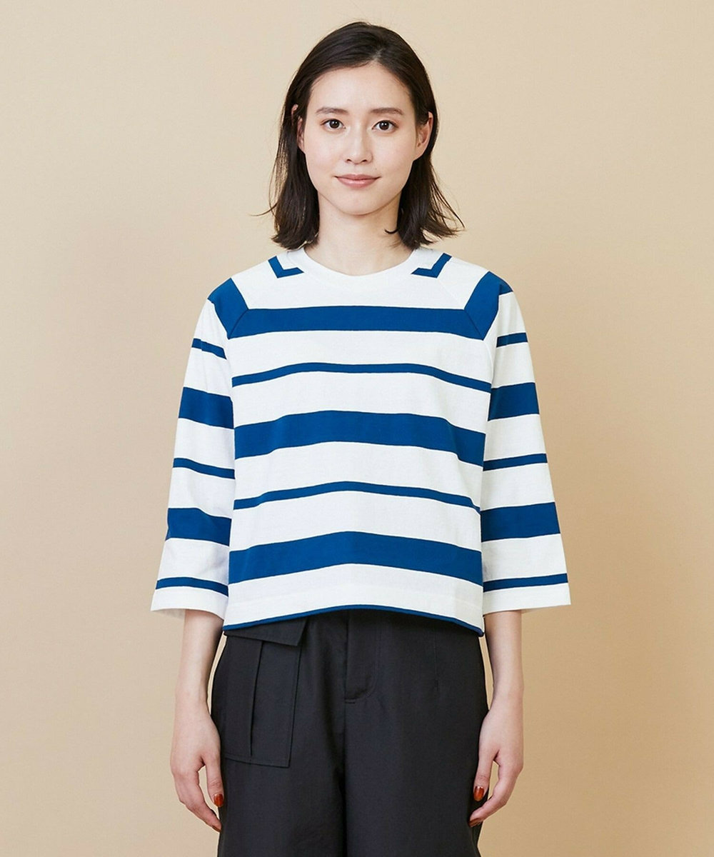 L'EQUIPE raspail × L'EQUIPE 別注クロップド丈ボーダーカットソー ネイビー