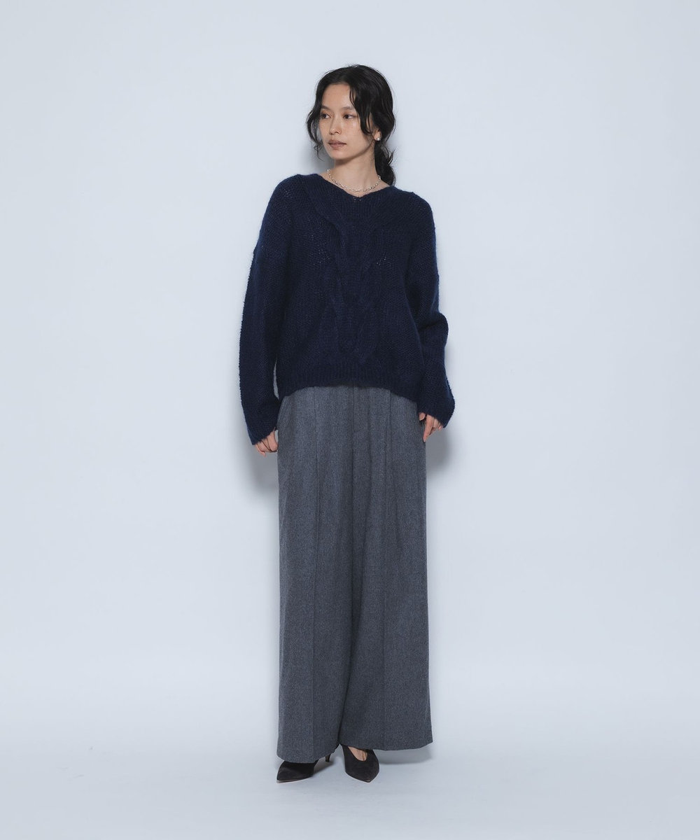 1er Arrondissement キッドモヘアケーブルニット ネイビー