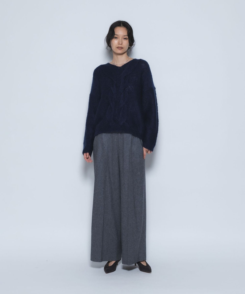 1er Arrondissement キッドモヘアケーブルニット ネイビー