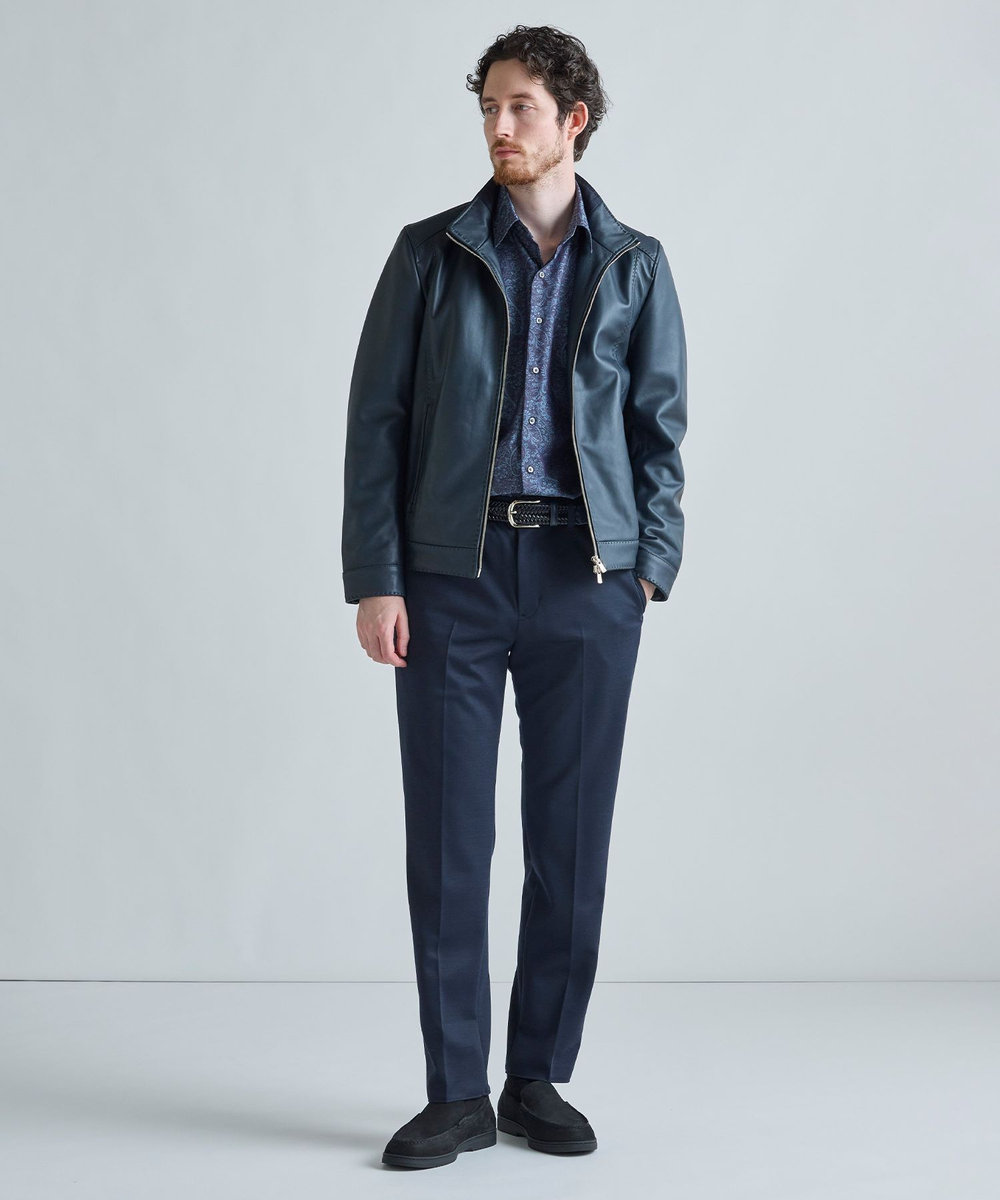 MEN'S BIGI エクセラファスナー ラムレザージャケット ネイビー