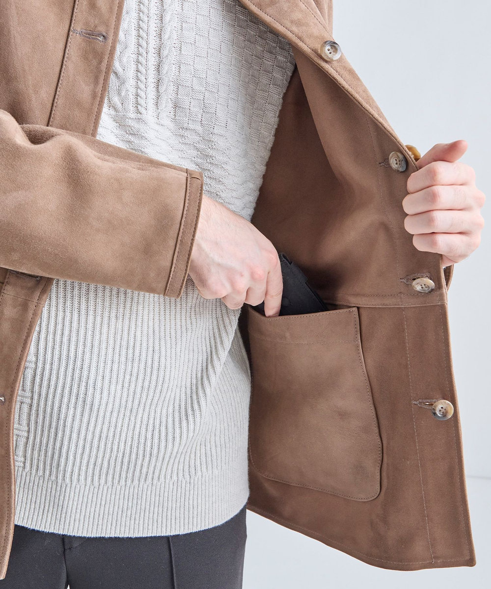 MEN'S BIGI ゴートスエード リバーシブル カバーオールブルゾン ベージュ