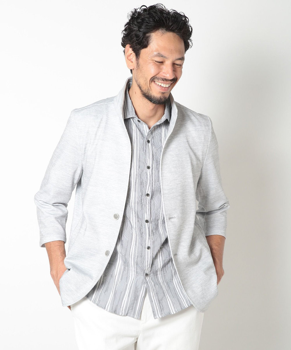 MEN'S BIGI 接触冷感スタンドカラー7分ジャケット グレー