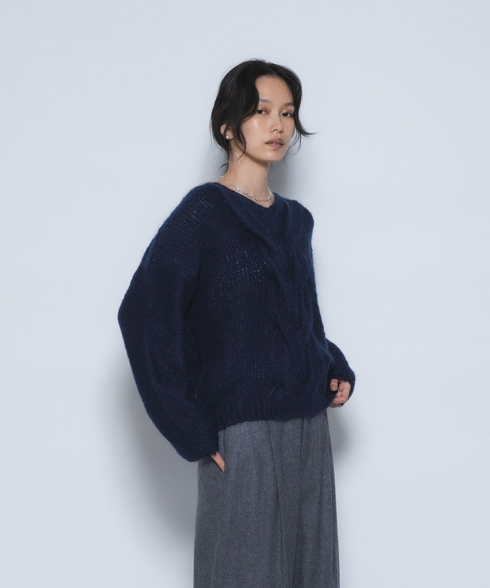 1er Arrondissement キッドモヘアケーブルニット ネイビー