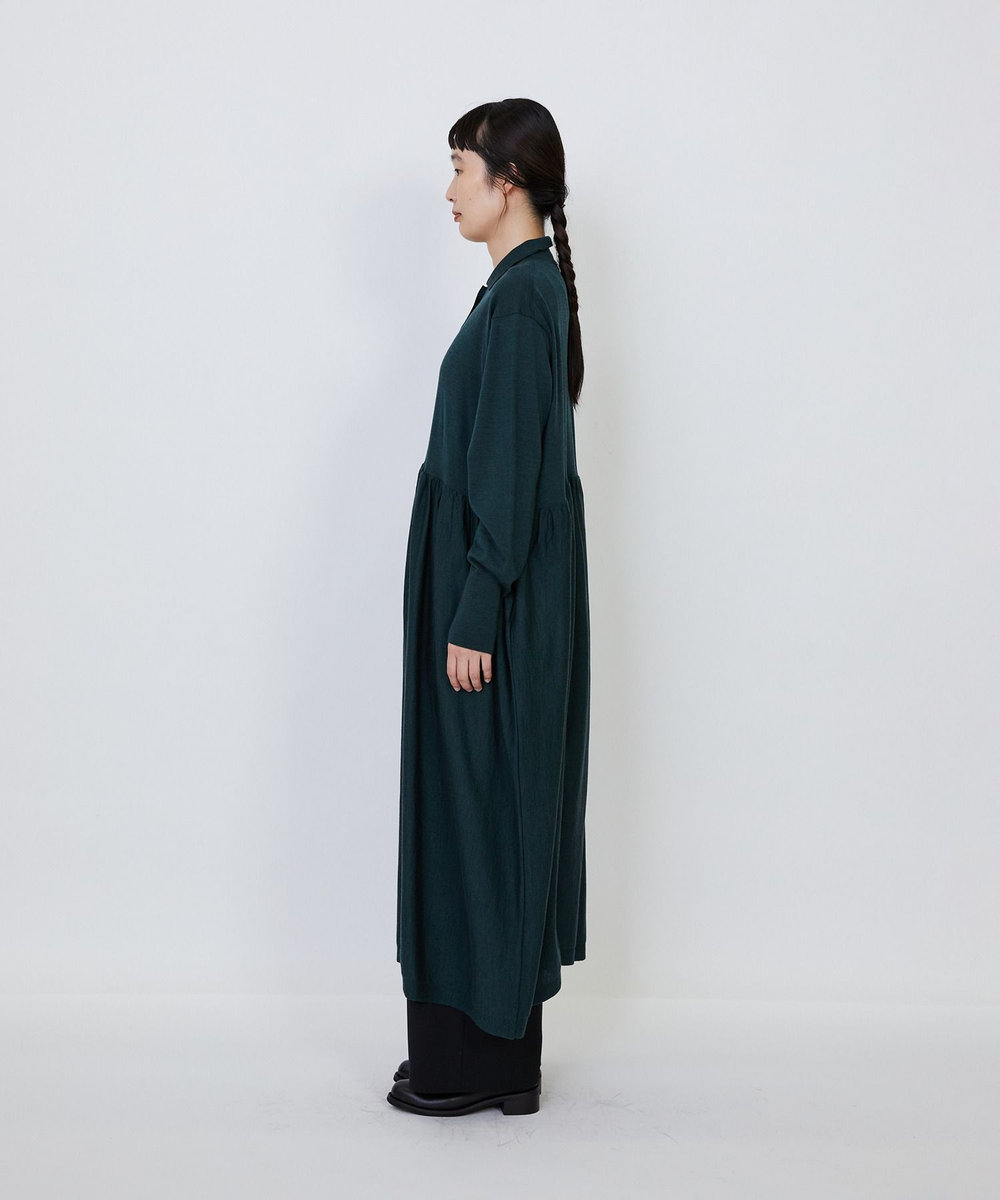 LOISIR ウール梳毛天竺ポロワンピース グリーン