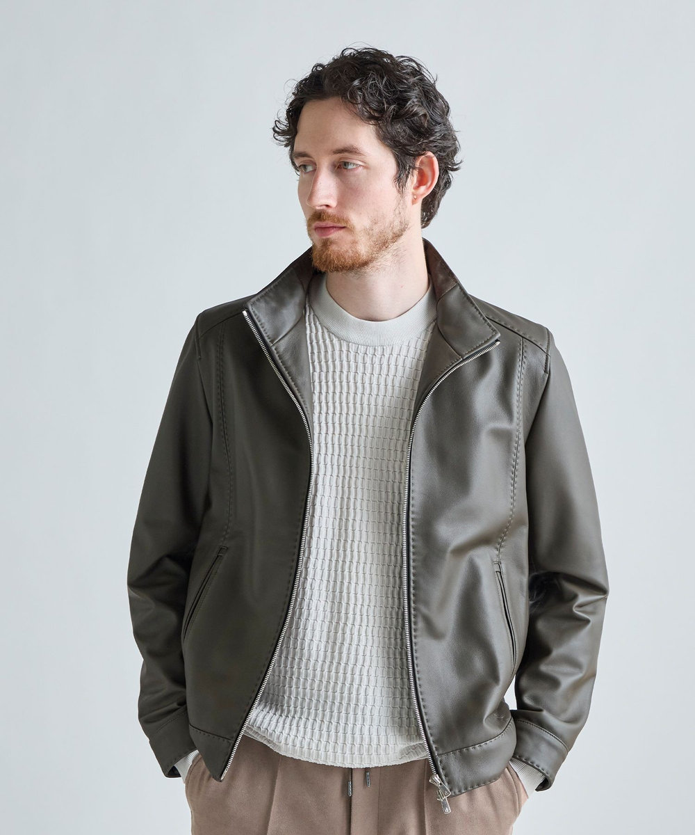 MEN'S BIGI エクセラファスナー ラムレザージャケット カーキ