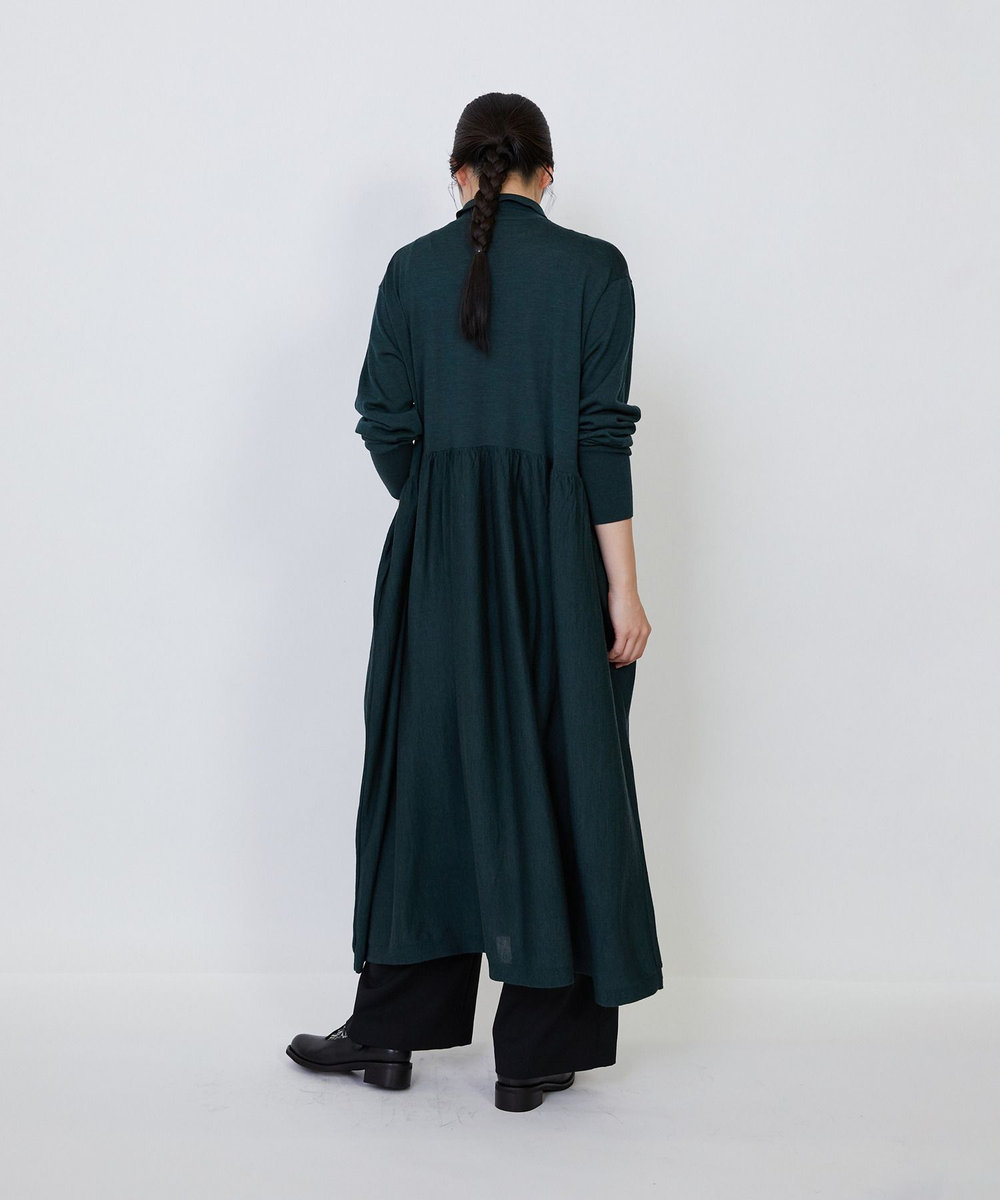 LOISIR ウール梳毛天竺ポロワンピース グリーン