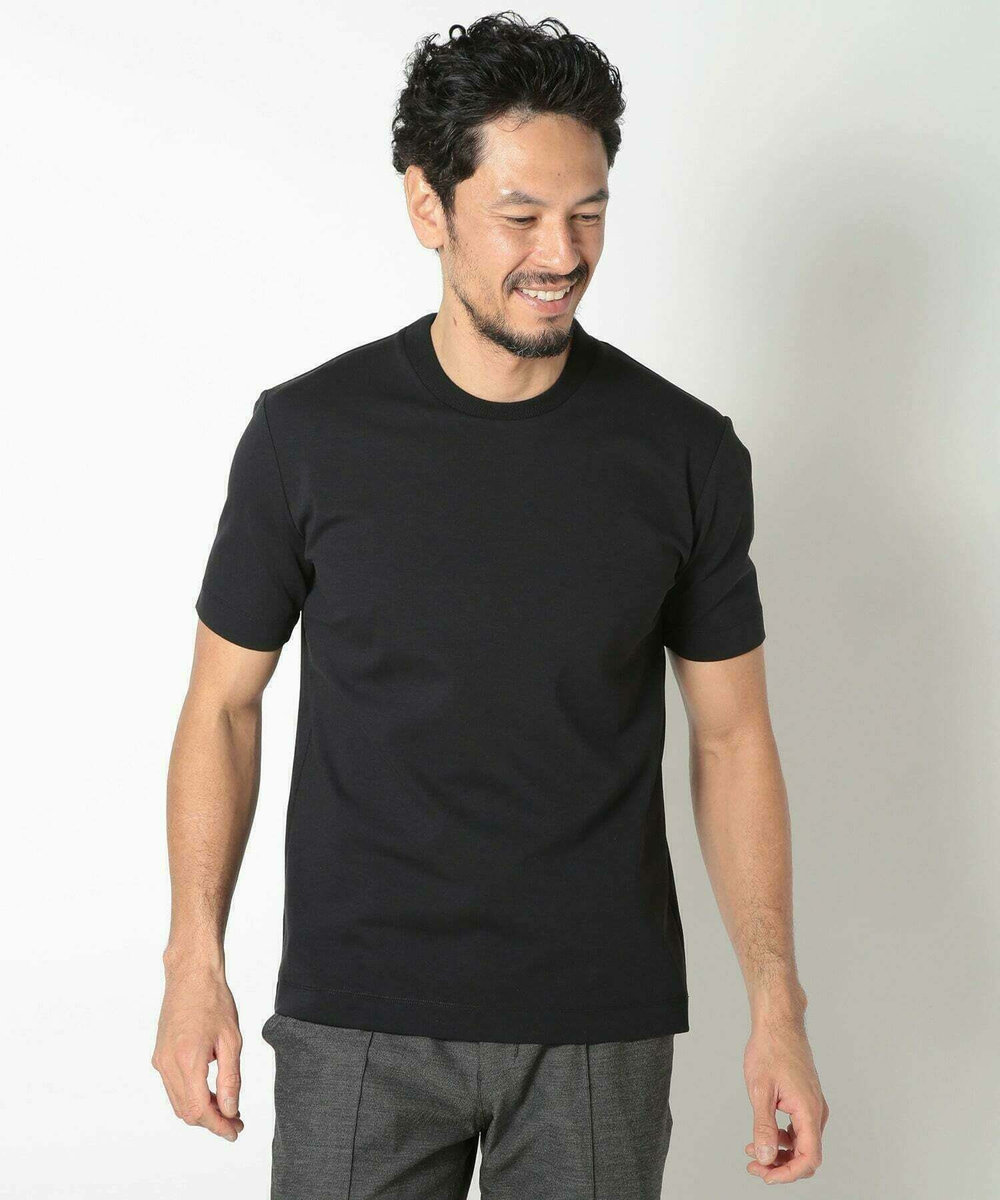 MEN'S BIGI 【ACTIVE TAILOR/アクティブテイラー】シルケットスムースクルーネックTシャツ＜接触冷感 / UVカット＞ ブラック