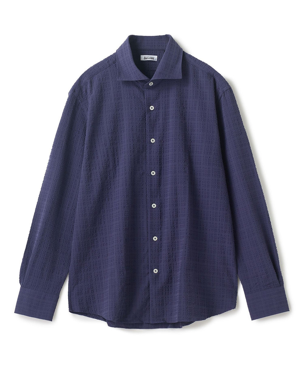 MEN'S BIGI ブロックサッカー カジュアルシャツ＜ストレッチ＞ ネイビー