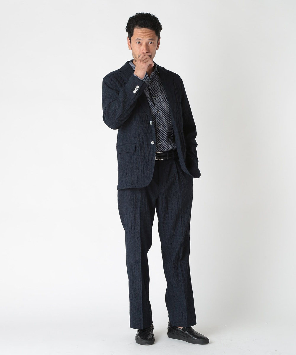 MEN'S BIGI 楊柳ジオメトリックプリントジャケット ネイビー